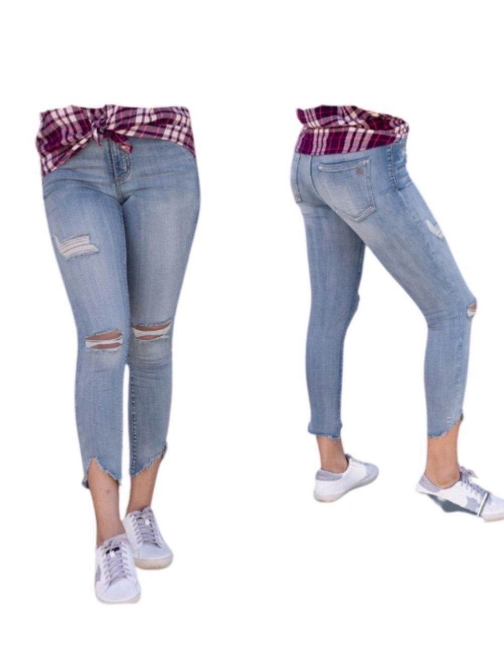 Grace & Lace Shark Bite Jeans Sz 10 Light Wash Distressed Raw Hem Stretch NEW - Picture 8 of 9